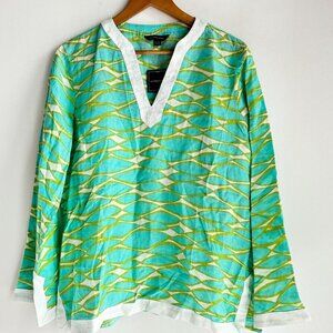 Lands End Linen Blue Green Relaxed Fit Top L